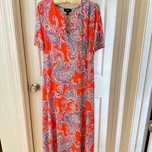 MSK Vibrant Orange and Blue Paisley Midi Dress